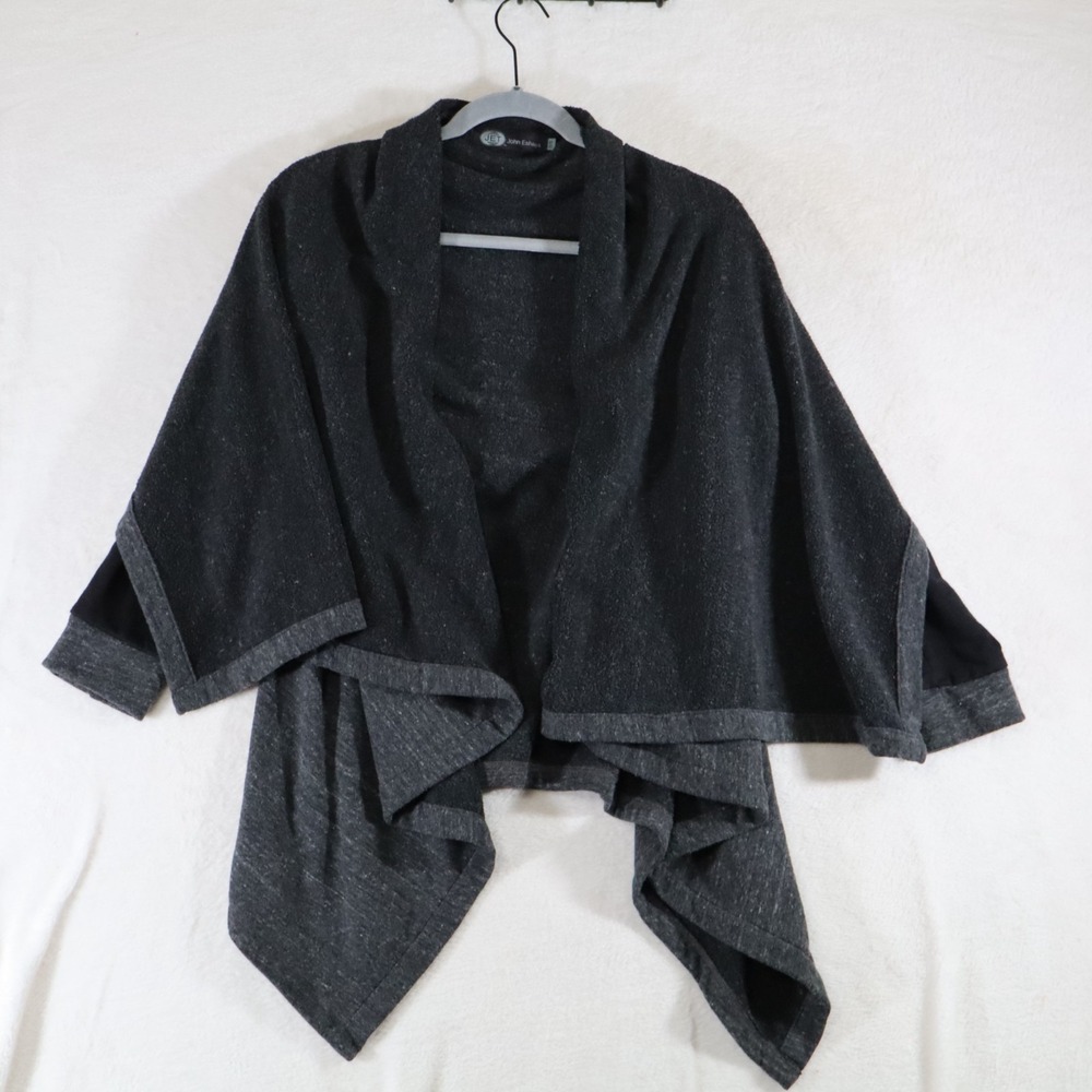 Women's Small Gray Open‑Front Cardigan – Draped Asymmetrical Hem JET John Eshaya